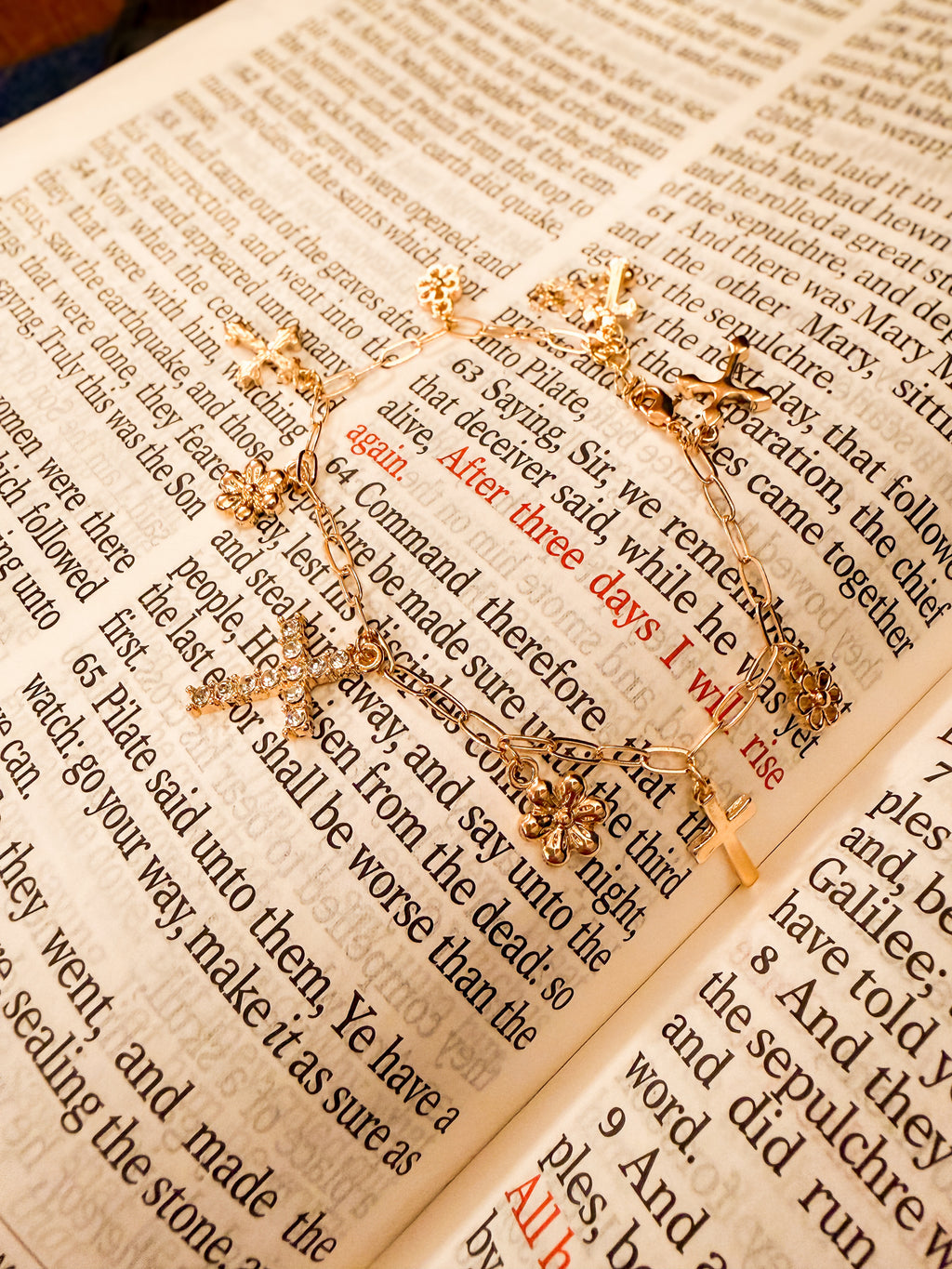 Gold and Silver Charm Bracelet with Different Style Cross and Floral Pendants – Fashion Jewelry