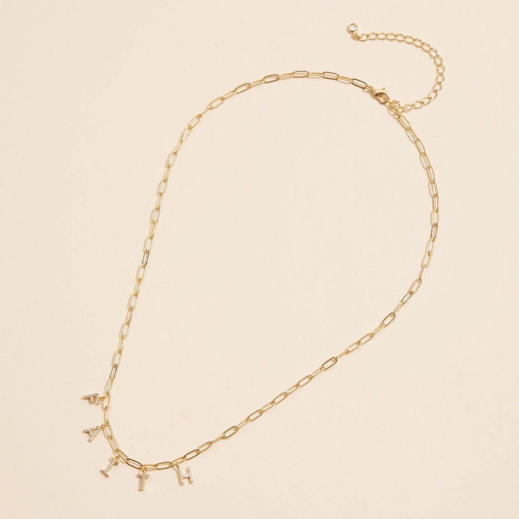 Sparkling "Faith" Cubic Zirconia 18K Gold Charm Necklace