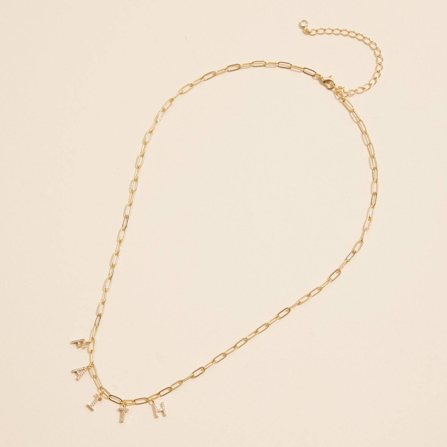 Sparkling "Faith" Cubic Zirconia 18K Gold Charm Necklace