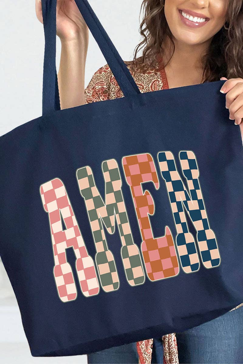 Checkered Amen Canvas Jumbo Tote