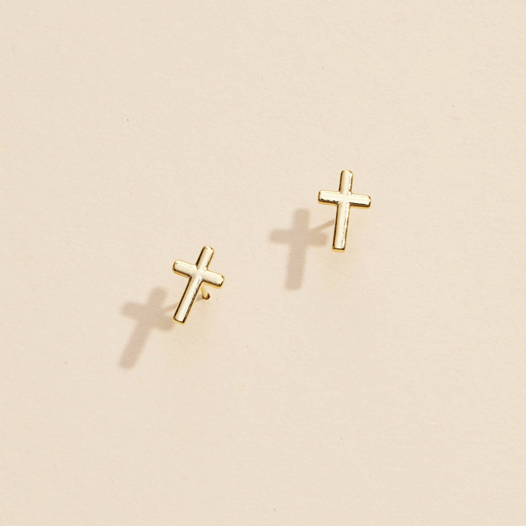 Cross Gold Dip Stud Earrings - Sophisticated Design