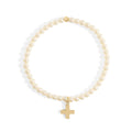 18K Gold PVD Cross Charm Pearl Beaded Bracelet