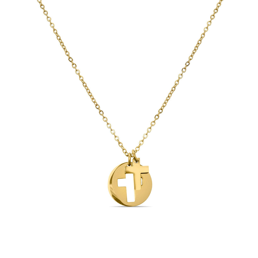 Stainless Steel Cutout 2 Piece Cross Necklace