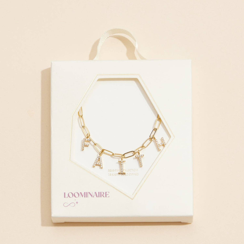 Sparkling "Faith" Cubic Zirconia 18K Gold Charm Necklace