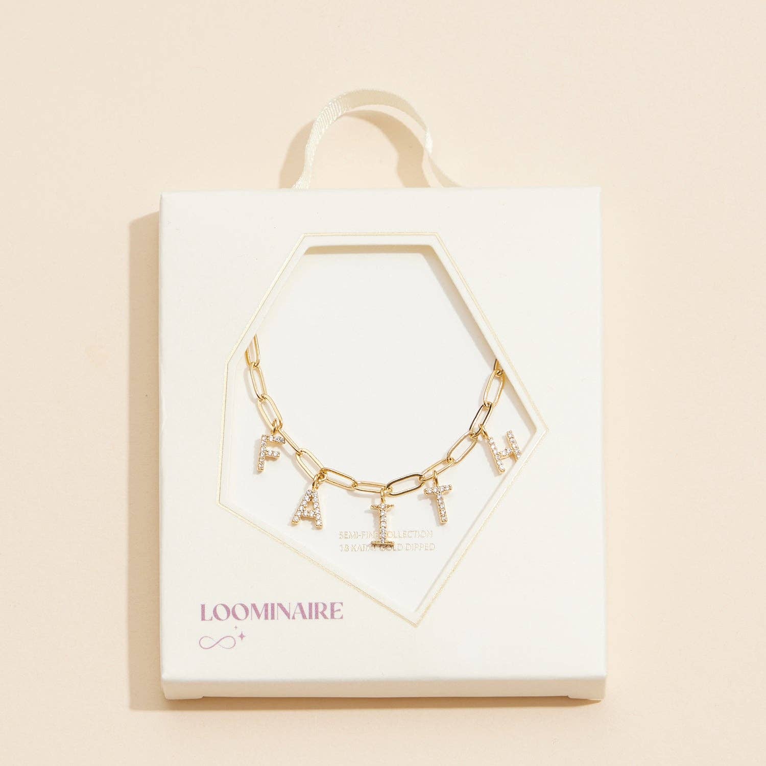 Sparkling "Faith" Cubic Zirconia 18K Gold Charm Necklace