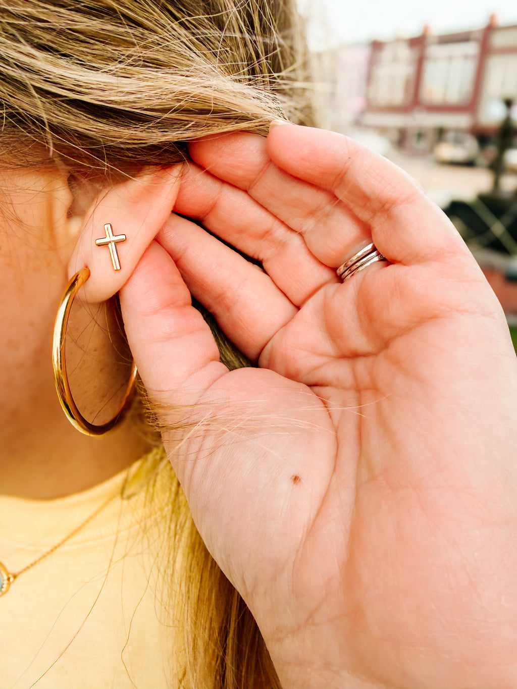 Cross Gold Dip Stud Earrings - Sophisticated Design