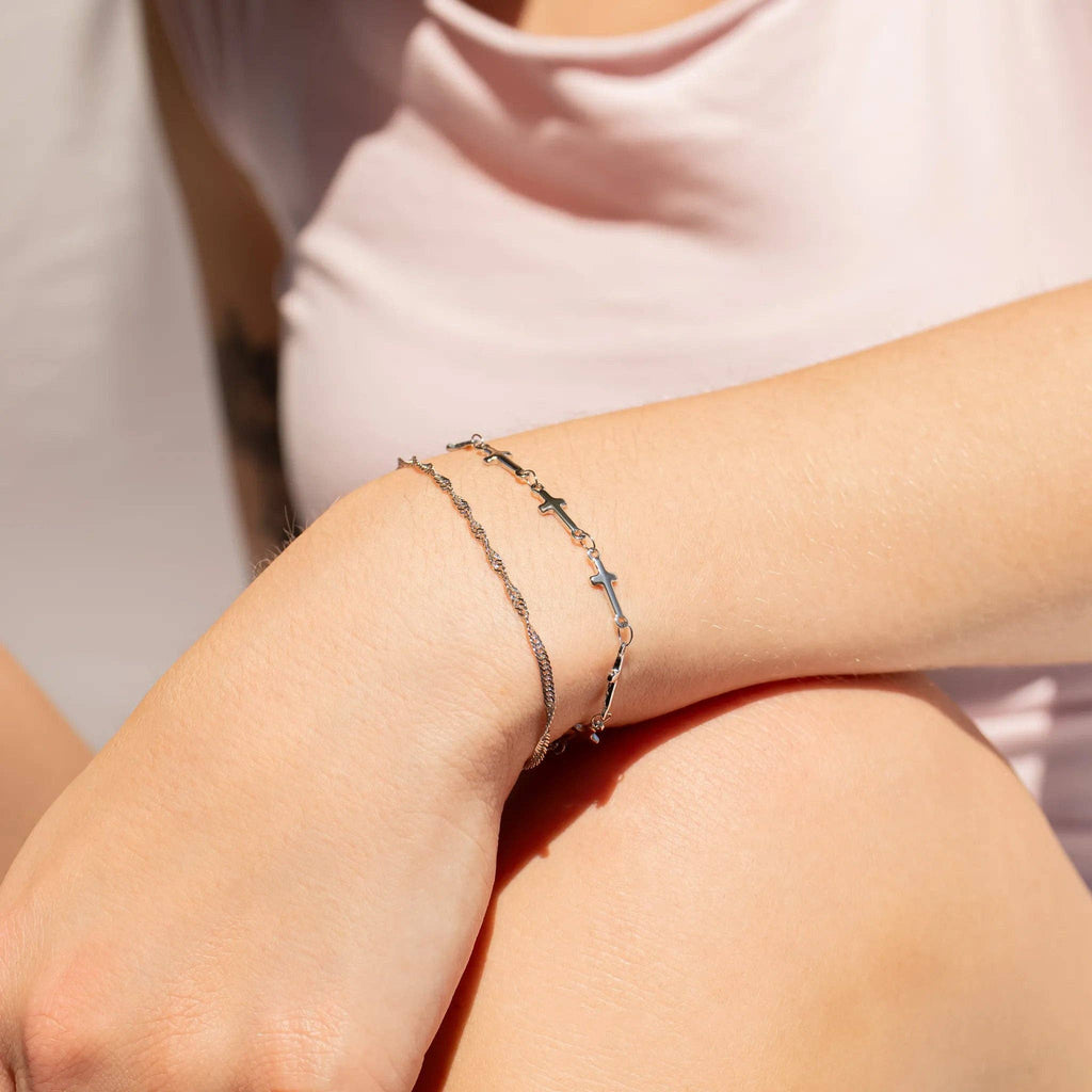 18K Gold PVD Stainless Steel Cross Chain Bracelet